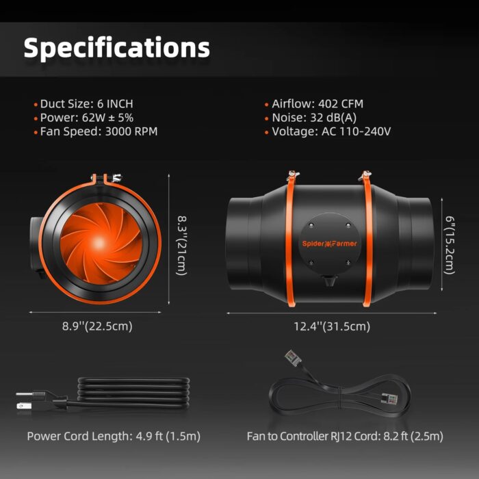 2025 Spider Farmer® 10’x5’X6.5′ Complete Grow Tent Kit丨2 X Newest Version G1000W Full Spectrum LED Grow Light丨6” Clip Fan丨6” Ventilation System | APP Control via Bluetooth & Wi-Fi for Automated Lighting, Ventilation & Circulation - Image 4