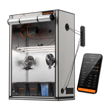 Smart Hydroponic DWC Grow Tent Kit – 4-Bucket System with SE4500 EVO 320W LED, 4” Inline Fan, 2 Clip Fans, GGS Power Strip, WiFi-Integrated Controls for Automated Lighting, Ventilation & Circulation, and Environmental